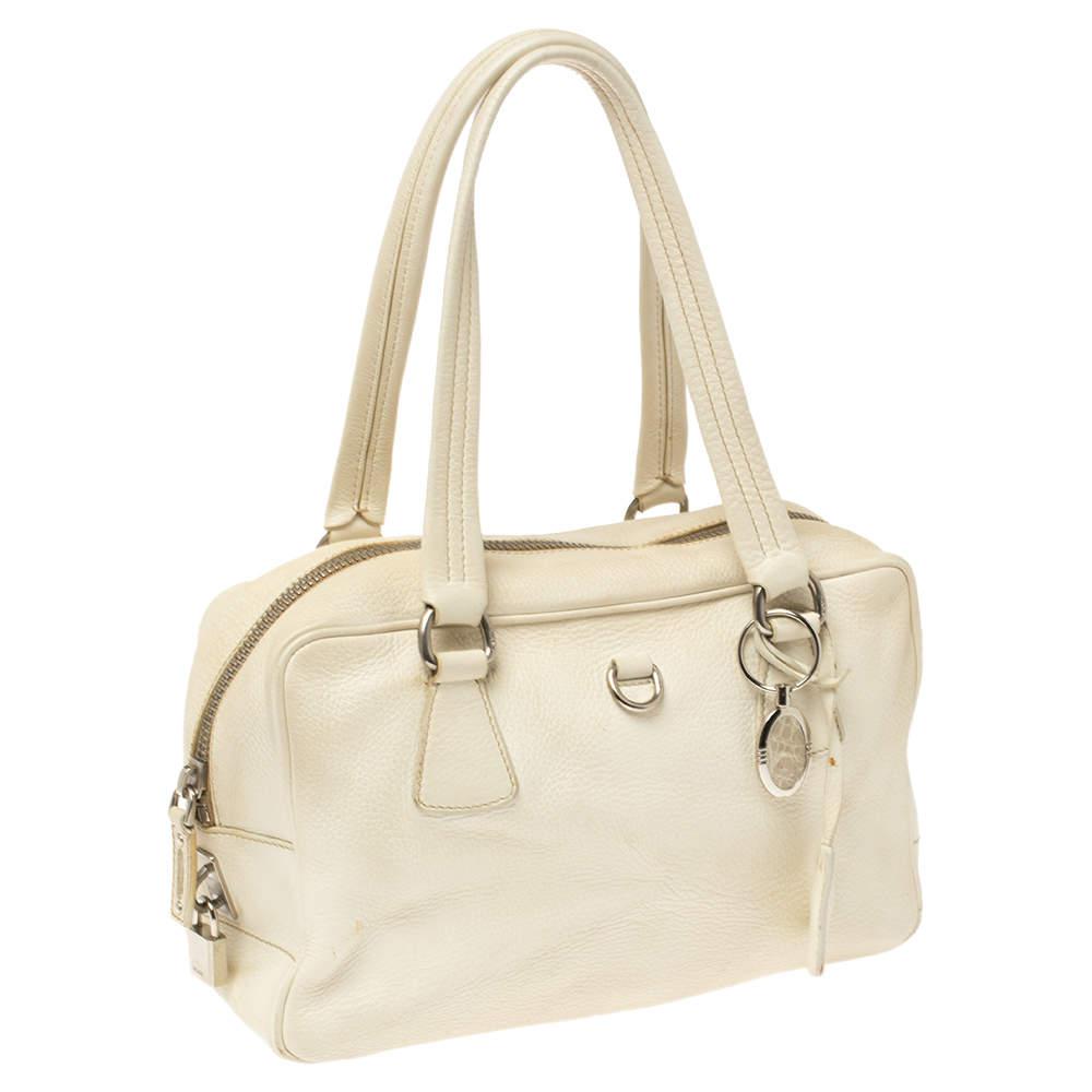 Prada White Vitello Daino Leather Balletto Bag商品第3张图片规格展示