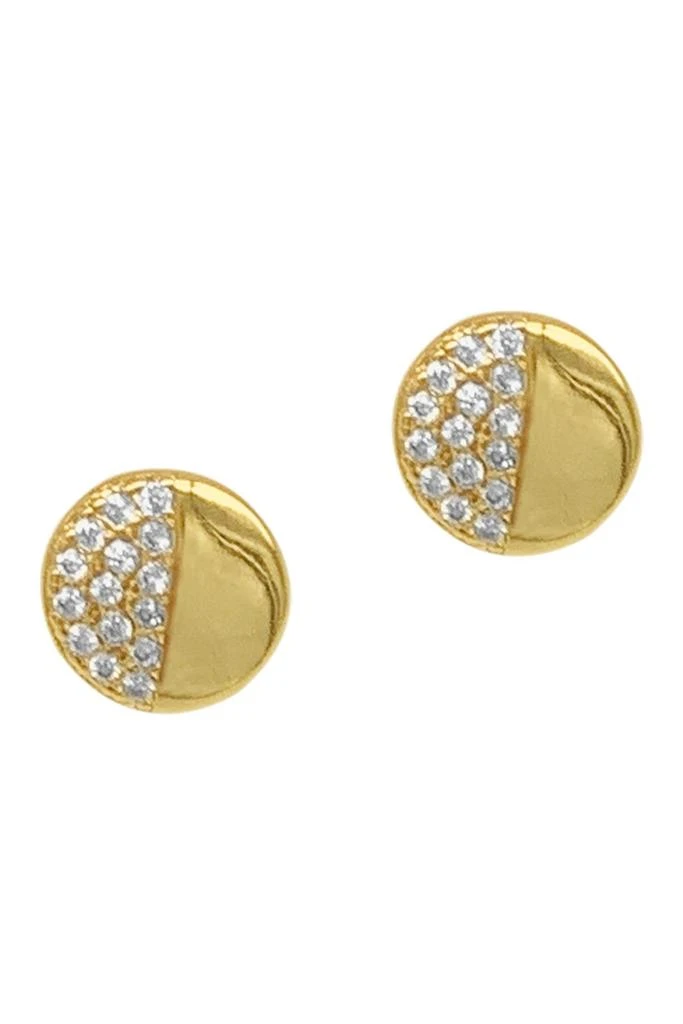 商品ADORNIA|14K Gold Plated Pave Half Disc Stud Earrings,价格¥152,第3张图片详细描述