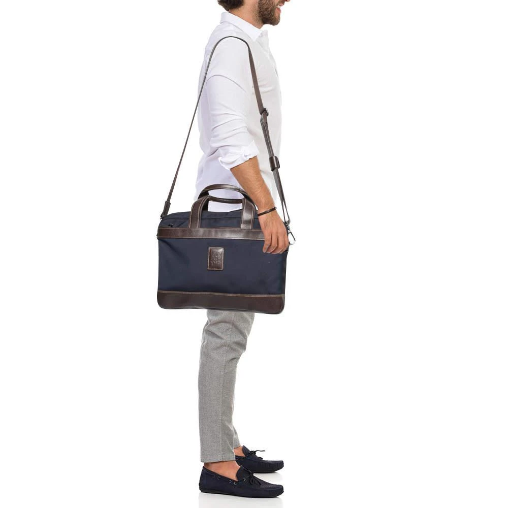 商品[二手商品] Longchamp| Longchamp Navy Blue/Brown Leather And Canvas Boxford Laptop Bag,价格¥1728,第2张图片详细描述