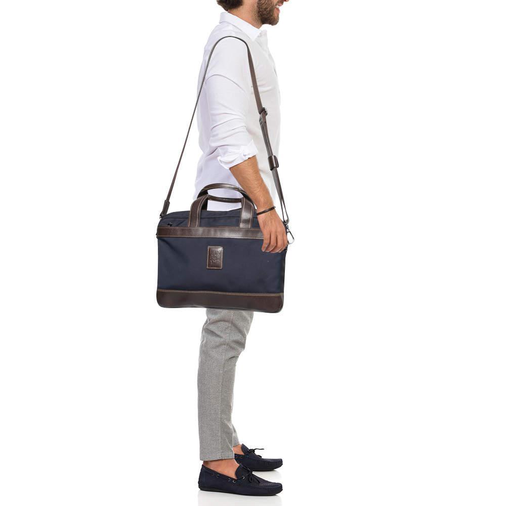 商品[二手商品] Longchamp|Longchamp Navy Blue/Brown Leather And Canvas Boxford Laptop Bag,价格¥1656,第4张图片详细描述