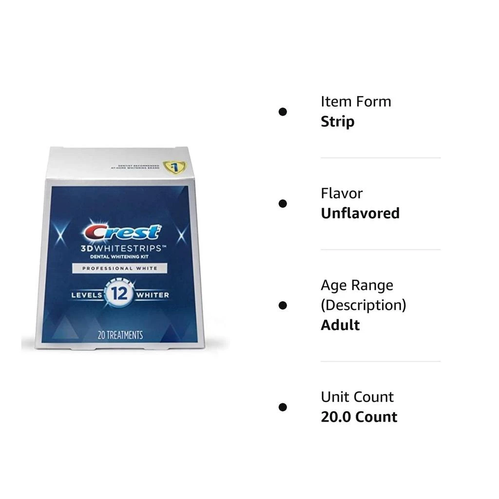 商品Crest|Crest 3D Whitestrips, Professional White, Teeth Whitening Strip Kit, 40 Strips (20 Count Pack),价格¥270,第3张图片详细描述