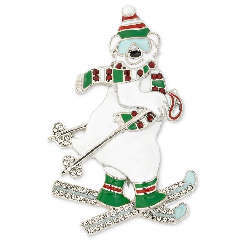 商品Holiday Lane|Silver-Tone Multicolor Pavé & Imitation Pearl Ski Bear Pin, Created for Macy's,价格¥37,第1张图片