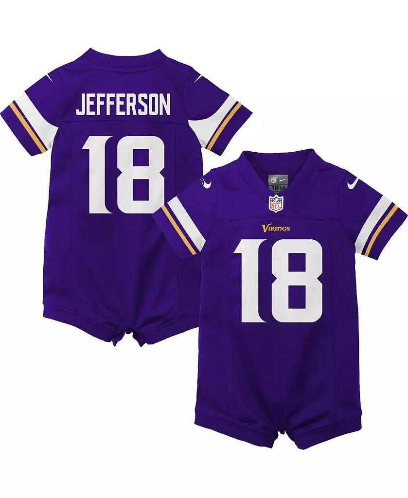 商品NIKE|Newborn and Infant Boys and Girls Justin Jefferson Purple Minnesota Vikings Game Romper Jersey,价格¥374,第1张图片