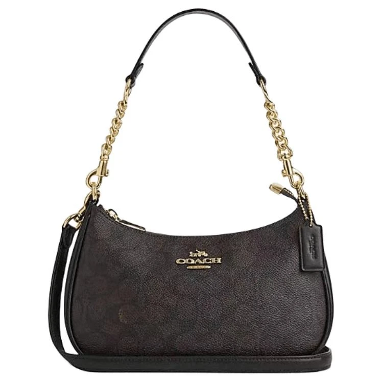 商品[国内直发] Coach|蔻驰 Teri 24 经典老花Logo 人造革拼再生革 单肩斜挎手提包 中号 女款 深棕色,价格¥3150,第1张图片