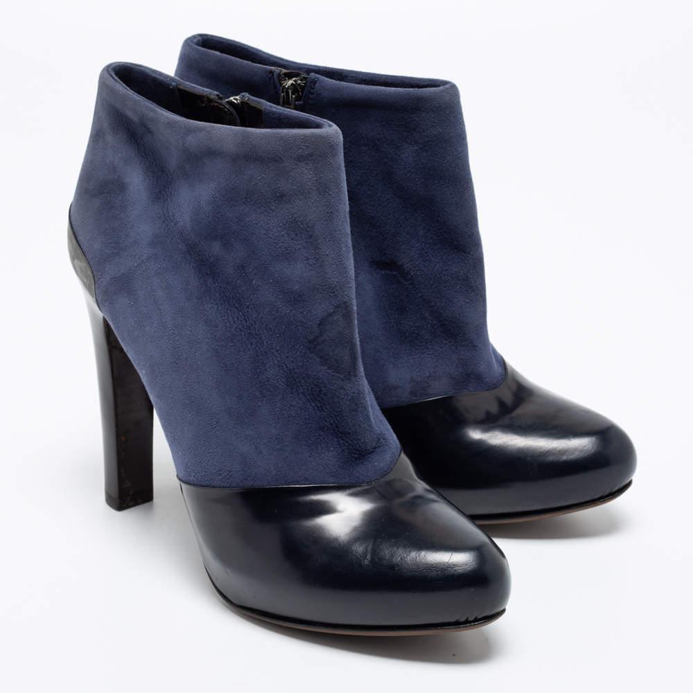 Fendi Navy Blue/Black Suede and Leather Ankle Boots Size 37.5商品第4张图片规格展示