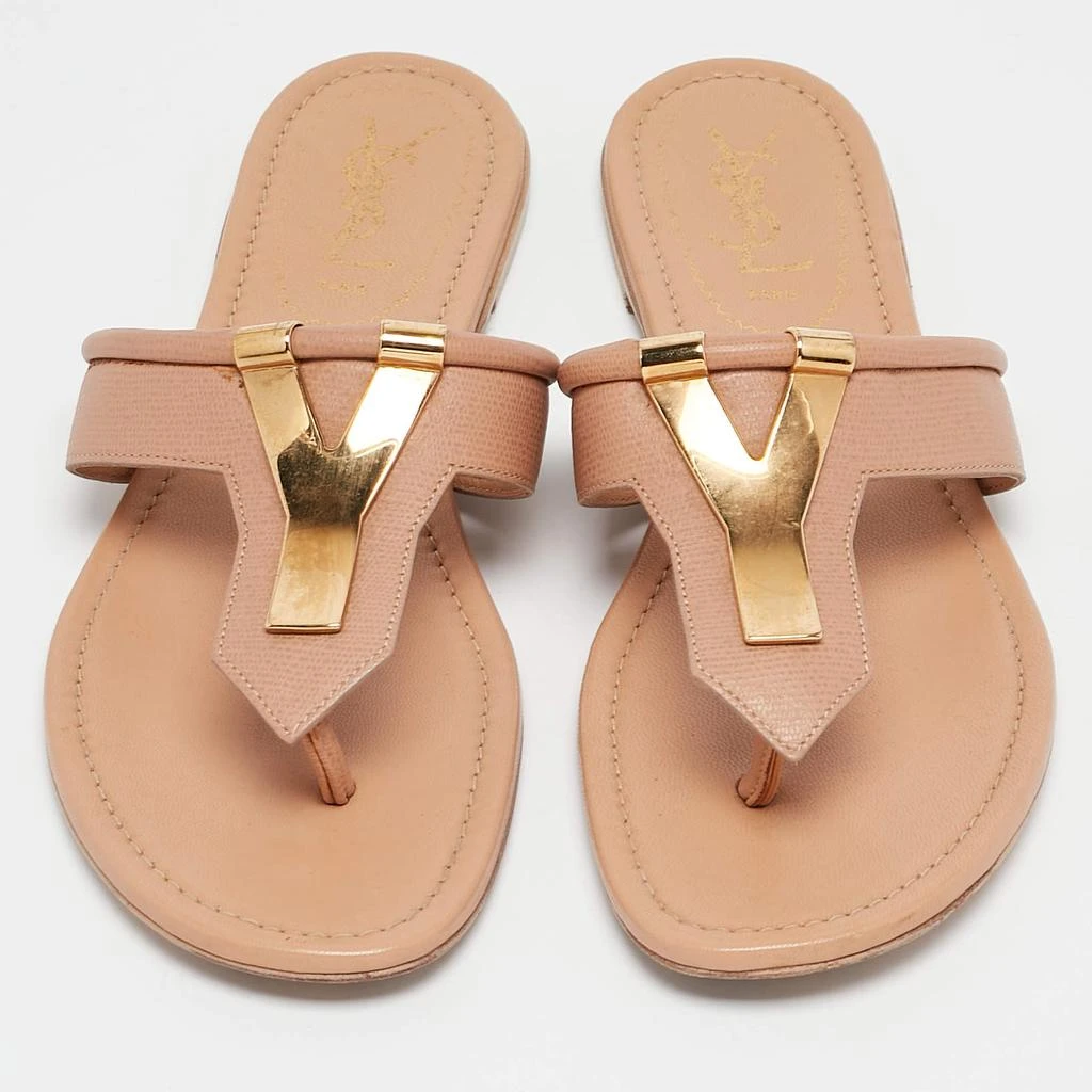 商品[二手商品] Yves Saint Laurent|Yves Saint Laurent Beige Leather Ycon Thong Flats Size 38,价格¥3604,第3张图片详细描述