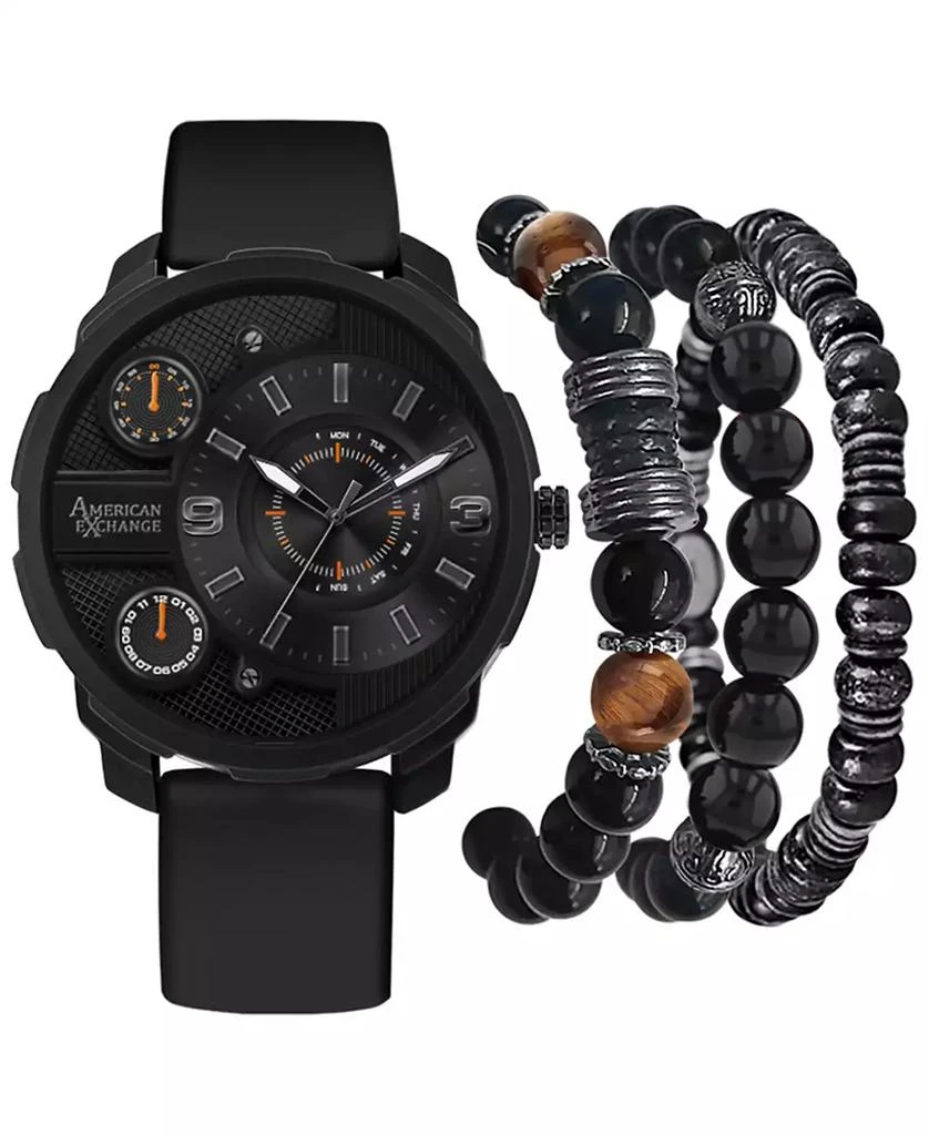 商品American Exchange|Men's Black Rubber Strap Watch 46mm Gift Set,价格¥215,第1张图片