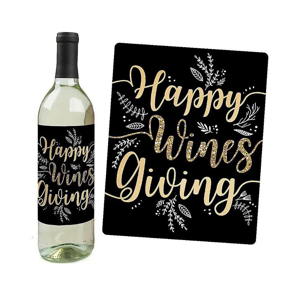 Elegant Thankful for Friends - Friendsgiving Thanksgiving Party Decor for Women and Men - Wine Bottle Label Stickers - Set of 4商品第3张图片规格展示
