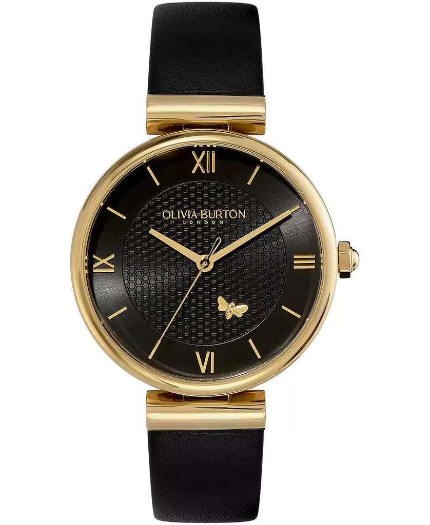 商品Olivia Burton|Women's Mini Bee Black Leather Strap Watch 36mm,价格¥824,第1张图片