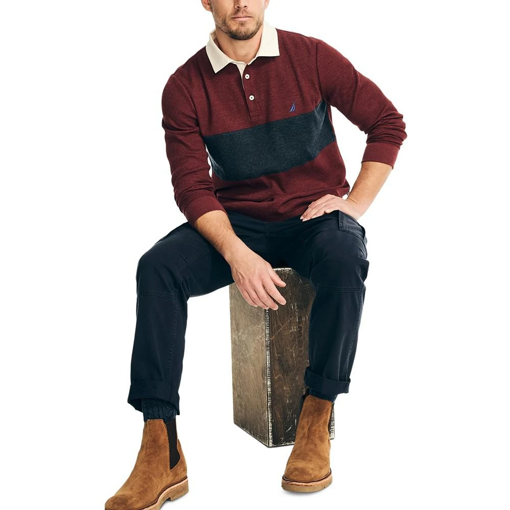 商品Nautica|Men's Slim-Fit Colorblocked Long-Sleeve Waffle Polo Shirt,价格¥502,第4张图片详细描述