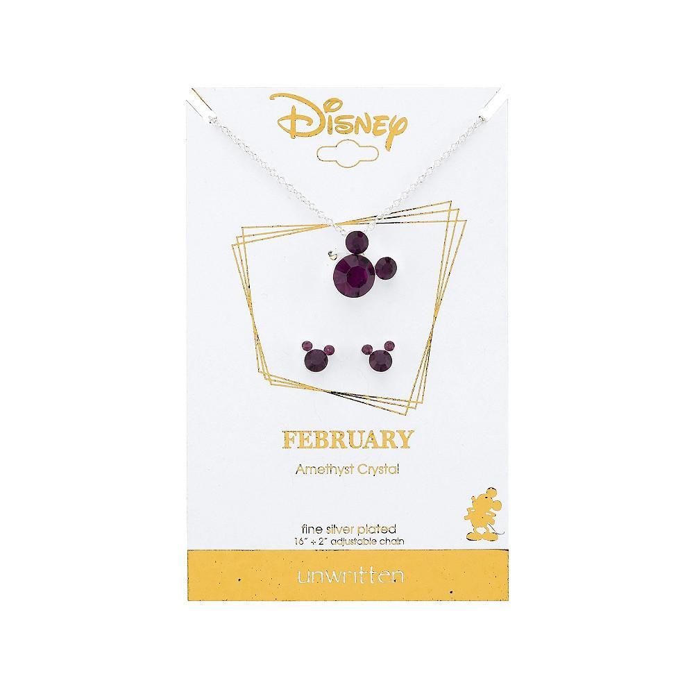商品Disney|Silver Plated Crystal Birthstone Mickey Mouse Earring and Necklace Set, 16"+2" Extender,价格¥111,第4张图片详细描述