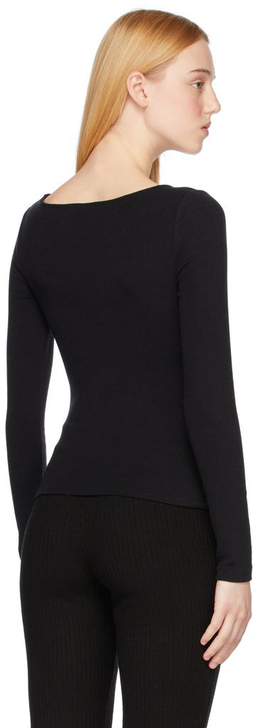 Black Ruched V-Neck Long Sleeve T-Shirt商品第3张图片规格展示