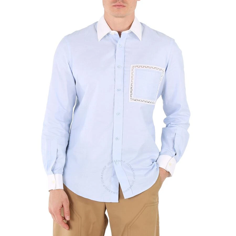 商品Burberry|Pale Blue Cotton Lace Detail Classic Fit Oxford Shirt,价格¥1005,第1张图片