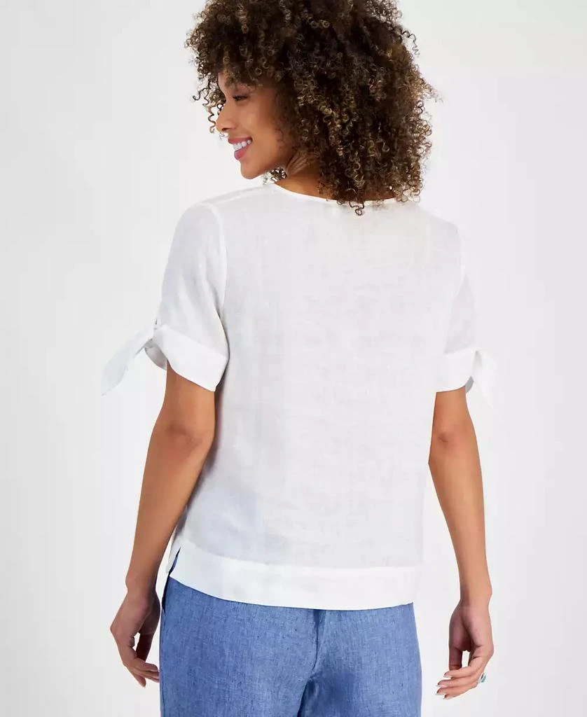 商品Charter Club|Women's 100% Linen Split-Neck Tie-Cuff Top, Created for Macy's,价格¥223,第3张图片详细描述