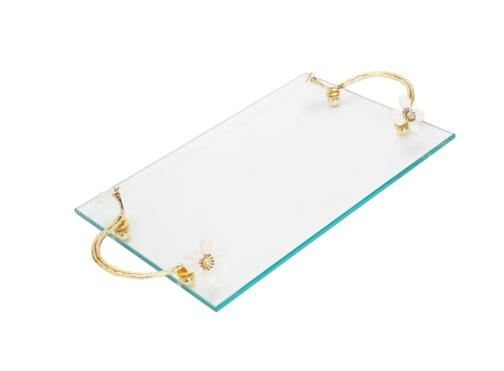 商品Classic Touch Decor|Glass Tray with White Jeweled Flower Handles,价格¥707,第2张图片详细描述