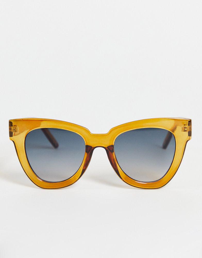 ASOS DESIGN frame chunky flare cat eye sunglasses in crystal brown  - BROWN商品第3张图片规格展示