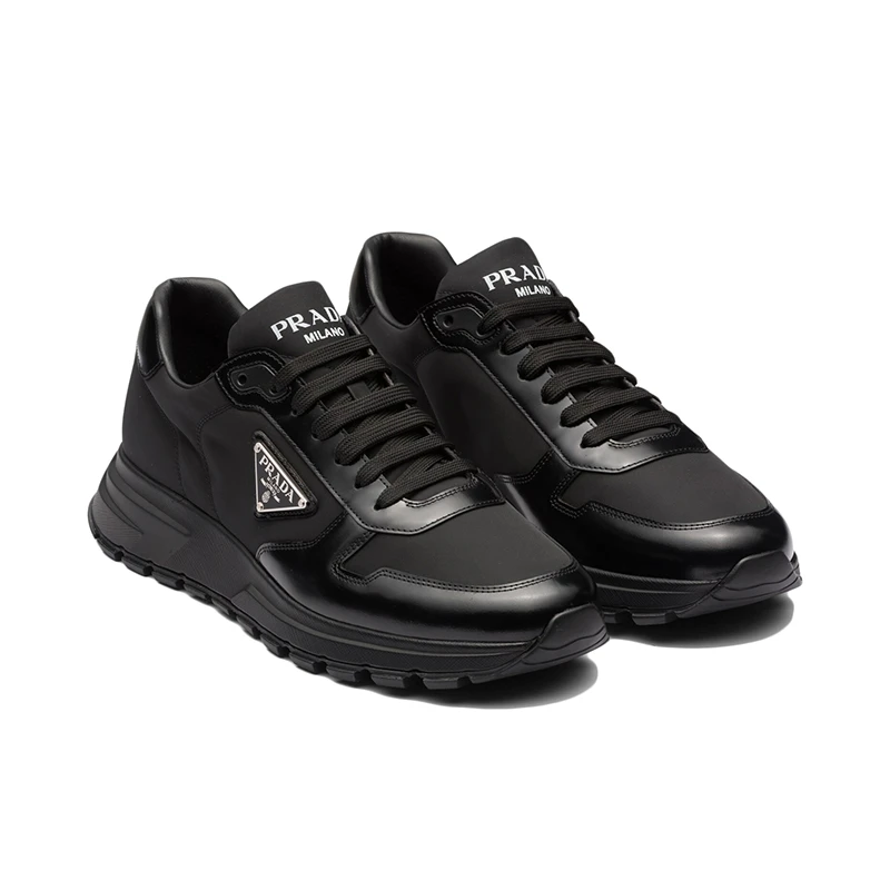 商品Prada|普拉达（PRADA）PRAX 1系列 男士黑色再生尼龙拼亮面皮革运动鞋 黑色 2EE369_3LF5_F0632_F_G000,价格¥6957,第1张图片
