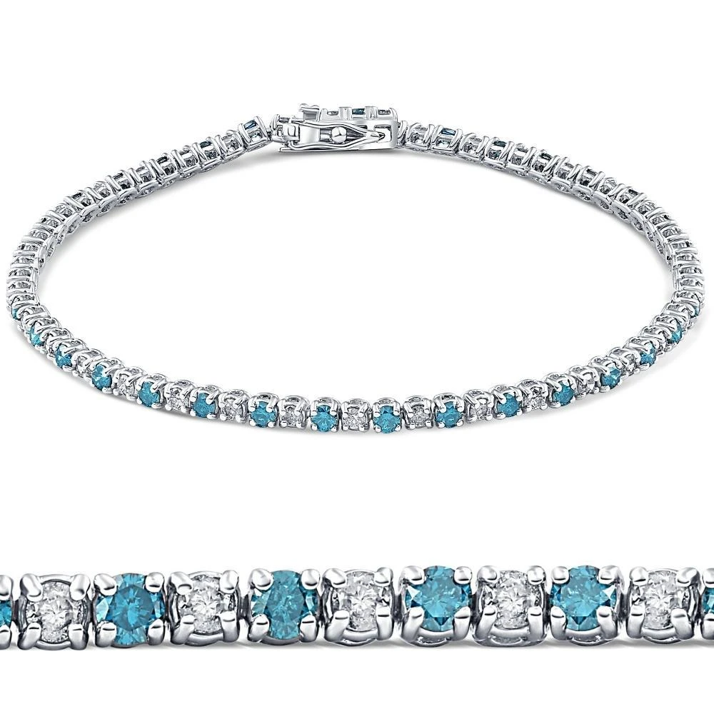 商品Pompeii3|3ct Blue & White Diamond Tennis Bracelet 14K White Gold 7",价格¥11916,第1张图片