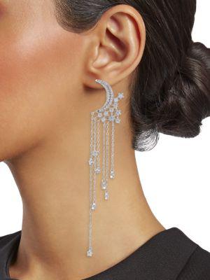 Rhodium-Plated & Crystal Double-Crescent Dangle Drop Earrings商品第2张图片规格展示
