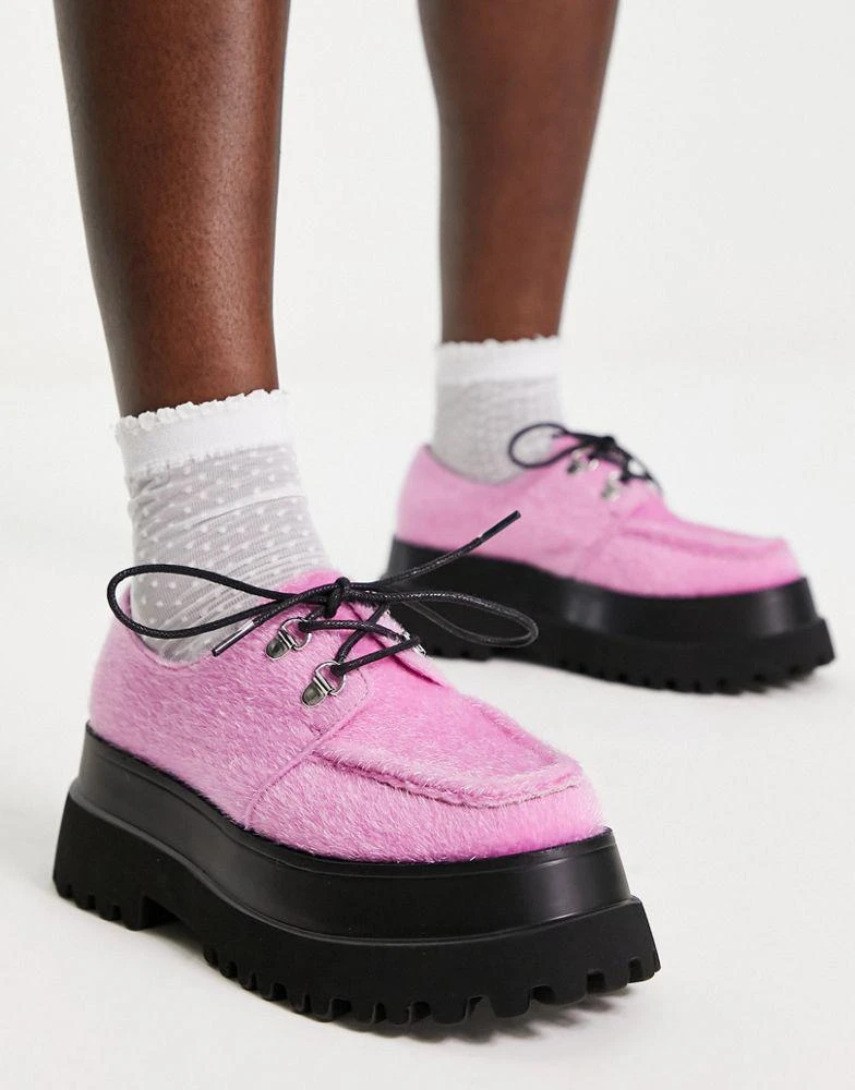 商品ASOS|ASOS DESIGN Memphis chunky lace up flat shoes in pink,价格¥230,第2张图片详细描述