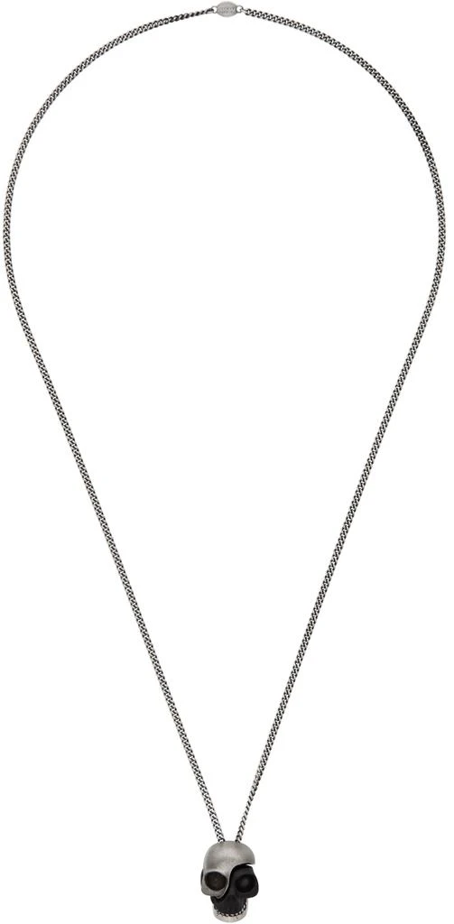 商品Alexander McQueen|Silver & Black Divided Skull Pendant Necklace,价格¥1793,第1张图片