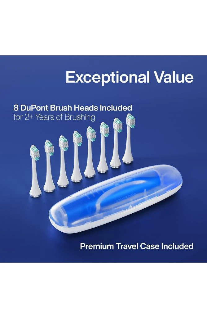 商品AquaSonic|VIBE SERIES Sapphire Blue UltraSonic Whitening Toothbrush with 8 DuPont Brush Heads & Travel Case,价格¥300,第4张图片详细描述