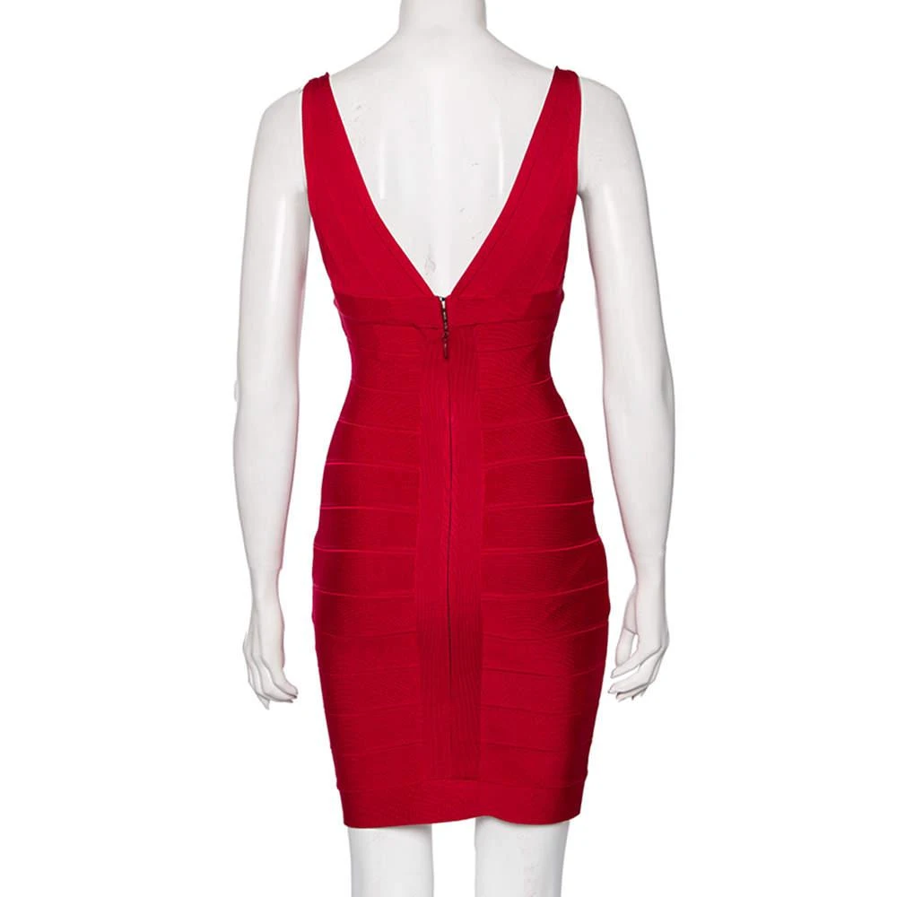 商品[二手商品] Herve Leger|Herve Leger Pink Bandage Plunge Neck Bodycon Dress XS,价格¥1012,第3张图片详细描述