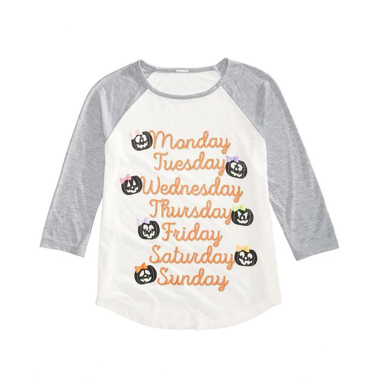 商品Evy of California|Monday-Sunday Pumpkin-Print Raglan T-Shirt, Big Girls (7-16),价格¥28,第2张图片详细描述