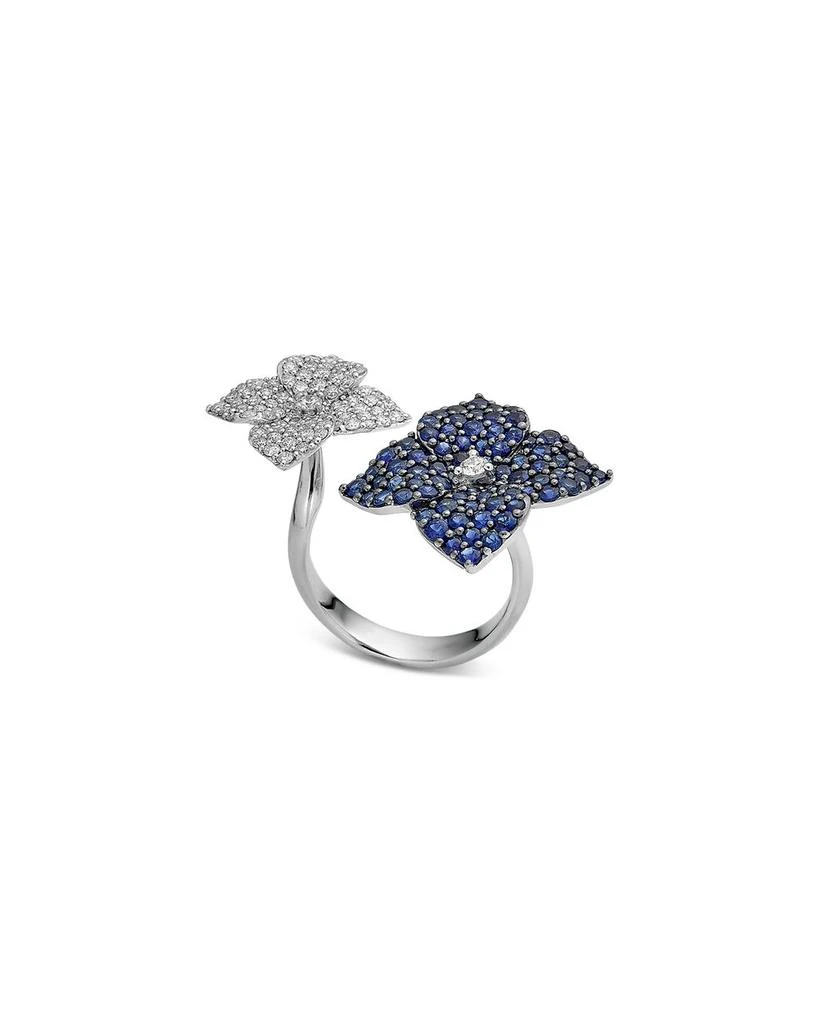 18K White Gold Double Fiore Ring with Blue Sapphire and Diamonds 商品