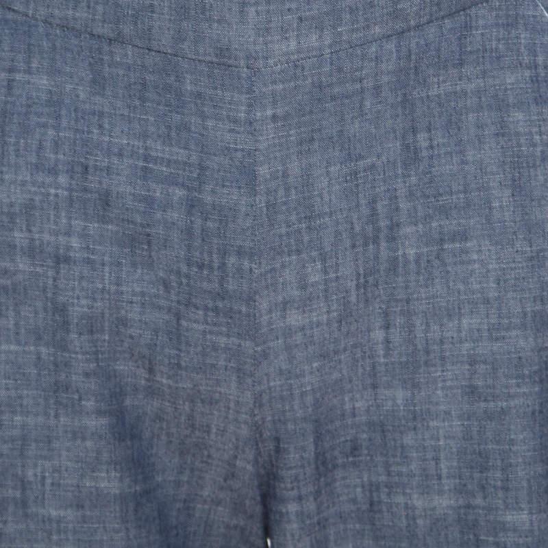 Oscar de la Renta Blue Cotton High Waisted Wide Leg Trousers M商品第4张图片规格展示