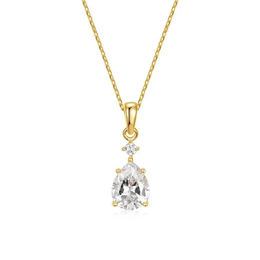 商品Megan Walford|14k Gold Plated with Cubic Zirconia Raindrop Pear 2-Stone Pendant Necklace,价格¥497,第1张图片
