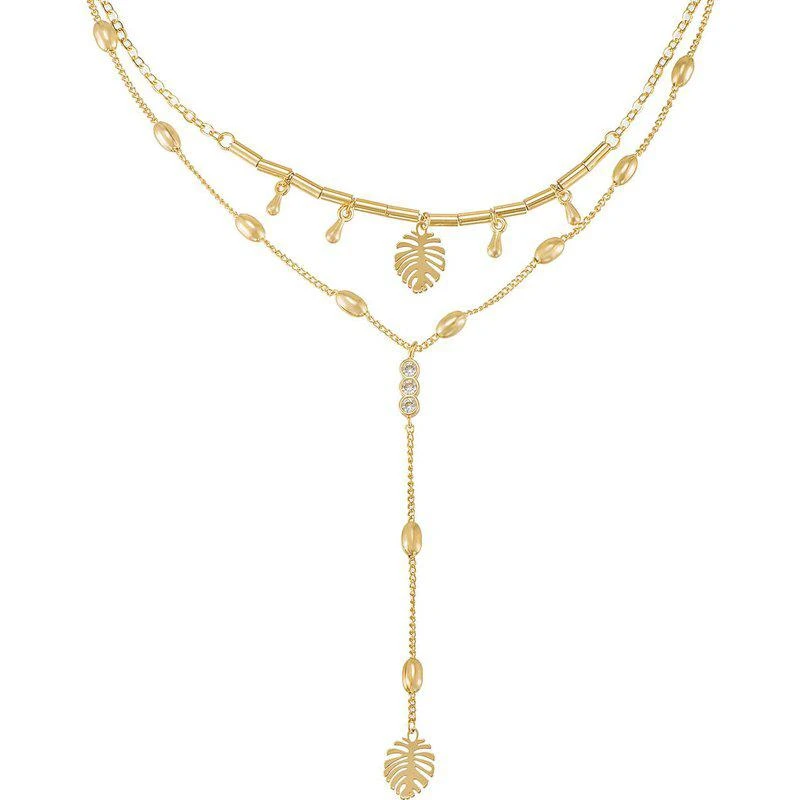 商品Ettika Jewelry|Under the Palms 18k Gold Plated Layered Lariat Necklace ONE SIZE,价格¥378,第1张图片