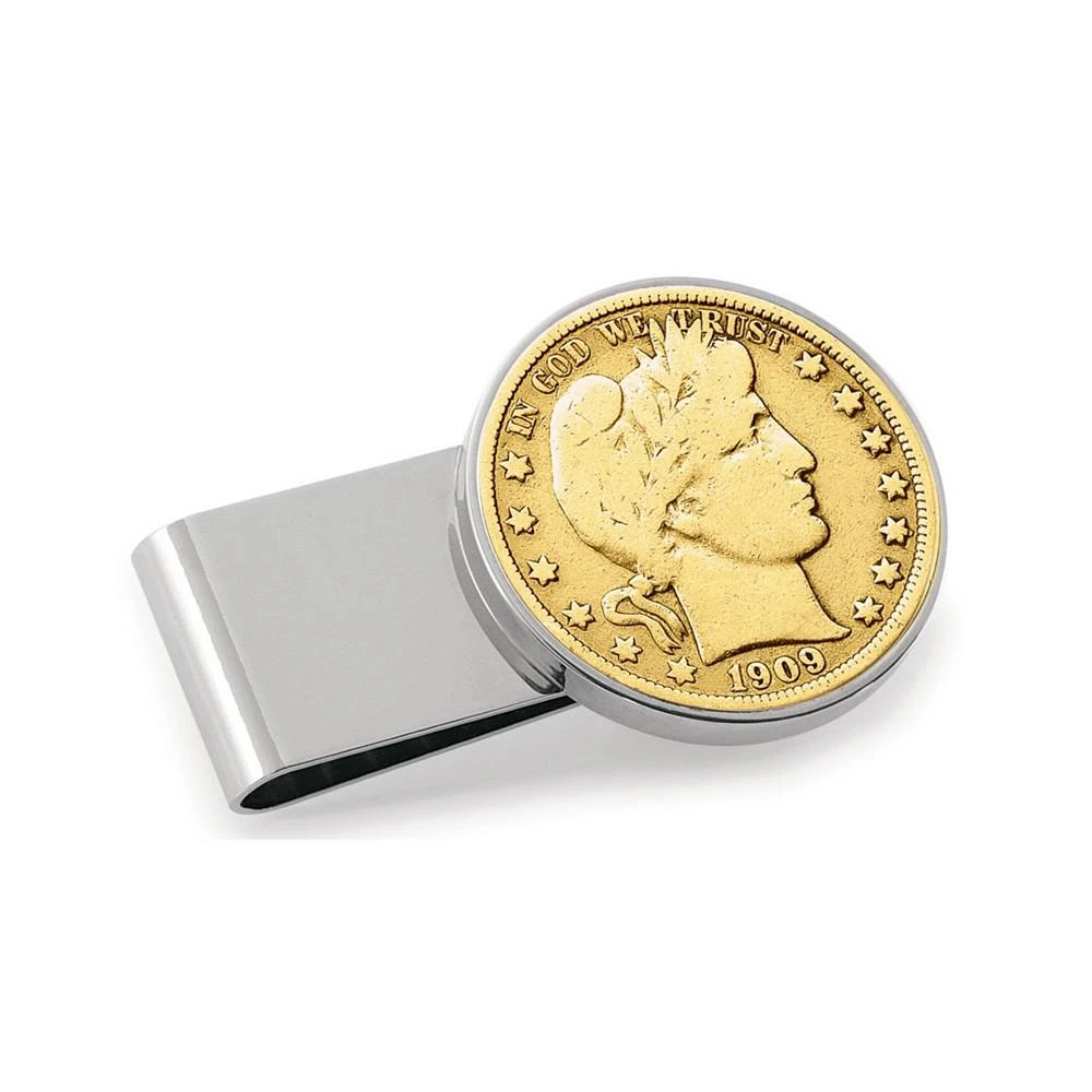 商品American Coin Treasures|Men's Gold-Layered Silver Barber Half Dollar Stainless Steel Coin Money Clip,价格¥658,第1张图片