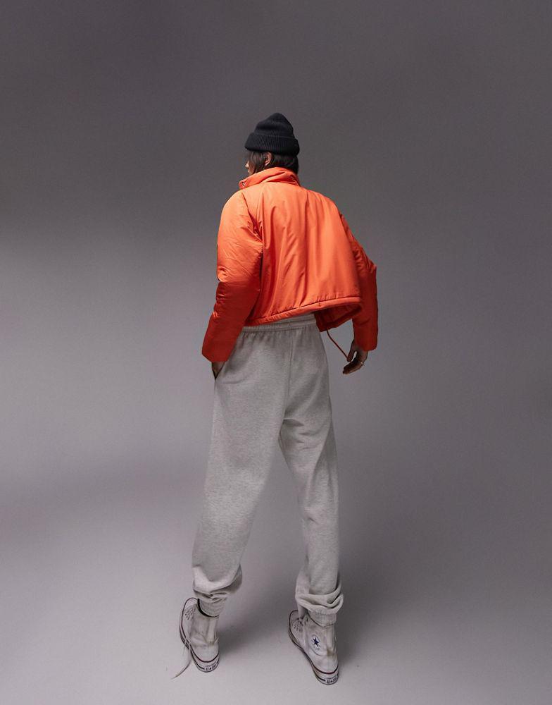 Topshop funnel neck puffer jacket in orange商品第4张图片规格展示
