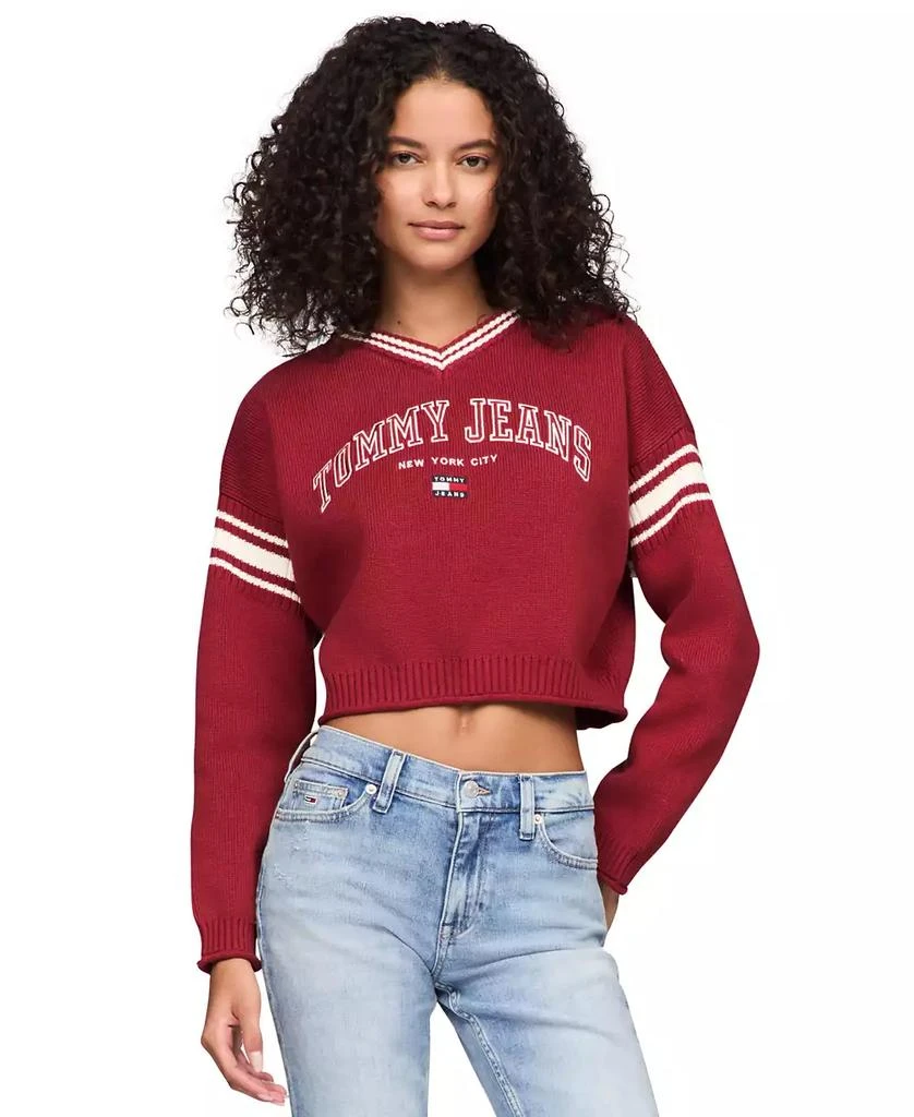 商品Tommy Jeans|Women's Cotton Cropped Varsity Sweater,价格¥240,第1张图片