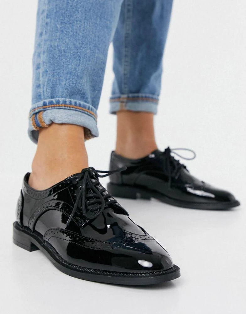 商品ASOS|ASOS DESIGN More flat lace up shoes in black,价格¥248,第1张图片