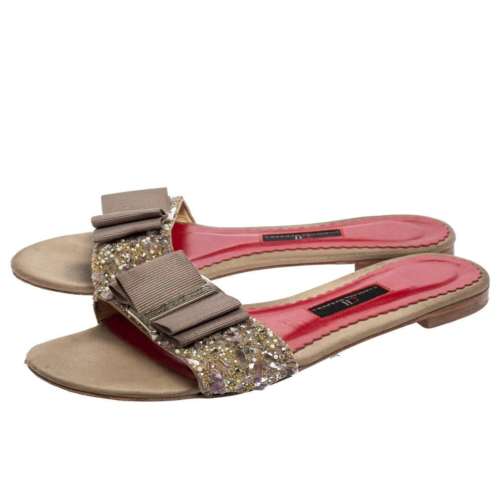 商品[二手商品] Carolina Herrera|CH Carolina Herrera Beige Satin Bow Embellished Detail Slides Size 38,价格¥769,第4张图片详细描述