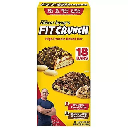 商品FITCRUNCH|Chef Robert Irvine's FITCRUNCH High Protein Baked Bars, Variety Pack 18 ct.,价格¥180,第1张图片