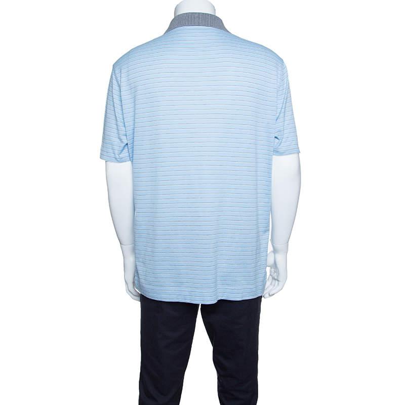 Ermenegildo Zegna Sky Blue Striped Cotton Contrast Collar Polo T-Shirt XXL商品第3张图片规格展示