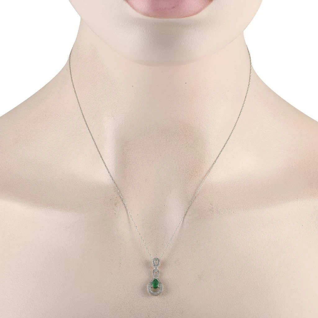 商品LB Exclusive|14K White Gold 0.08ct Diamond and Emerald Pendant Necklace PD4-16318WEM,价格¥2459,第2张图片详细描述