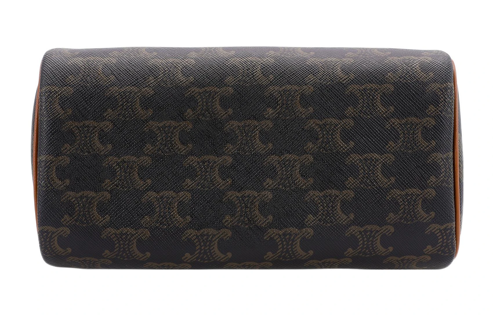商品[国内直发] Celine|赛琳 Triomphe 经典凯旋门老花满印可调节肩带 帆布拼牛皮革 波士顿包单肩斜挎手提包 小号 女款 棕褐色,价格¥12243,第5张图片详细描述