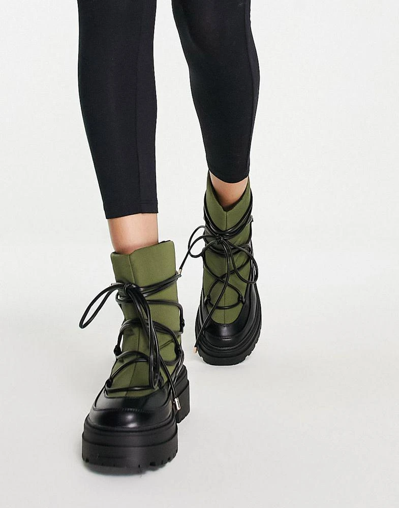 商品ASOS|ASOS DESIGN Albie chunky cold weather boots in khaki,价格¥224,第2张图片详细描述