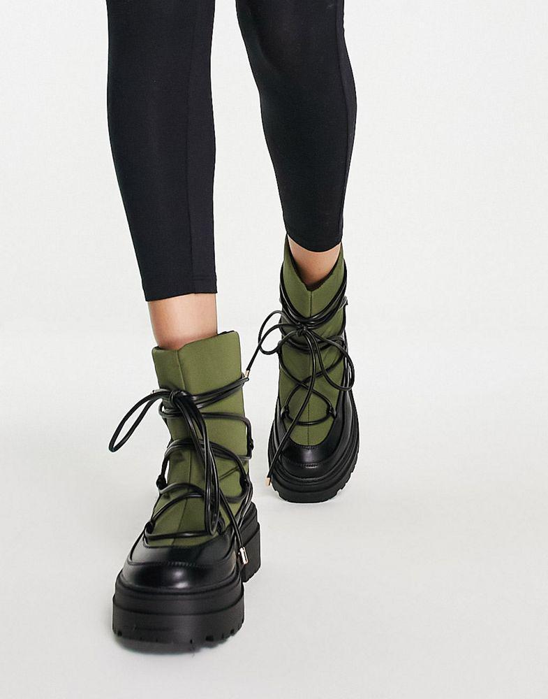 商品ASOS|ASOS DESIGN Albie chunky cold weather boots in khaki,价格¥190,第4张图片详细描述
