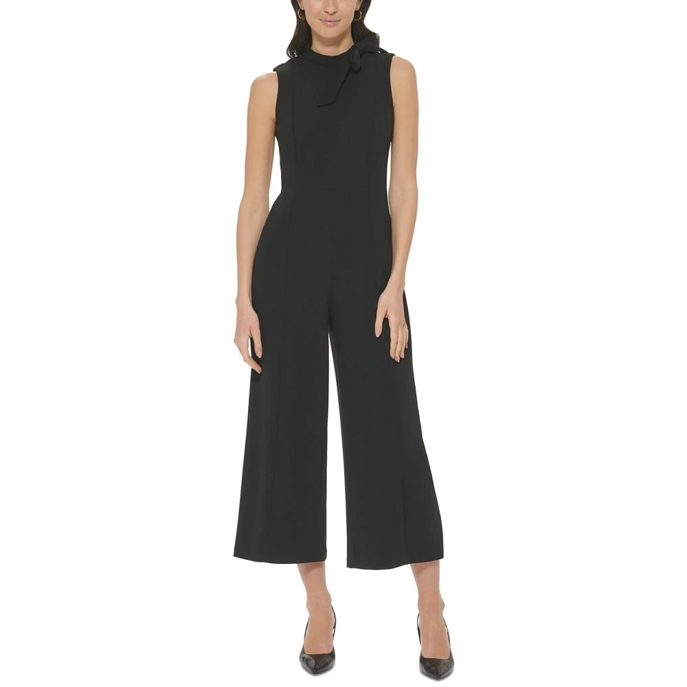 商品Calvin Klein|Women's Bow-Embellished Mock Neck Cropped Wide-Leg Jumpsuit,价格¥709,第1张图片