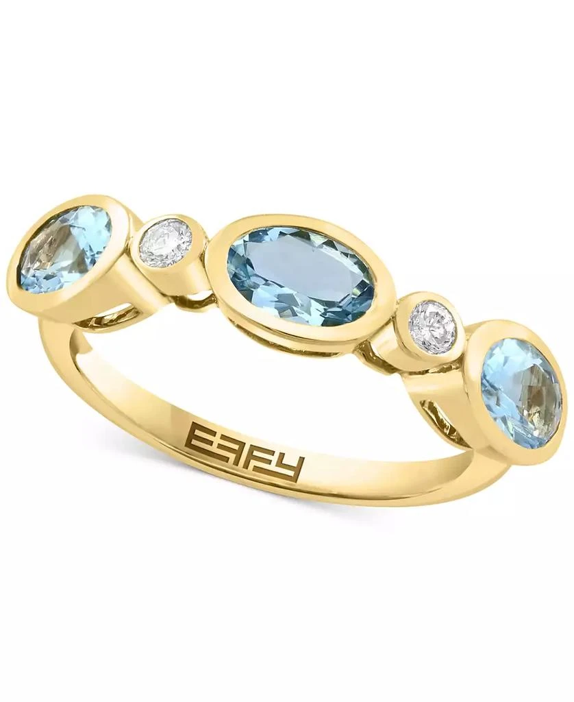 商品Effy|EFFY® Aquamarine (1-1/6 ct. t.w.) & Diamond (1/10 ct. t.w.) Bezel Ring in 14k Gold,价格¥3631,第1张图片