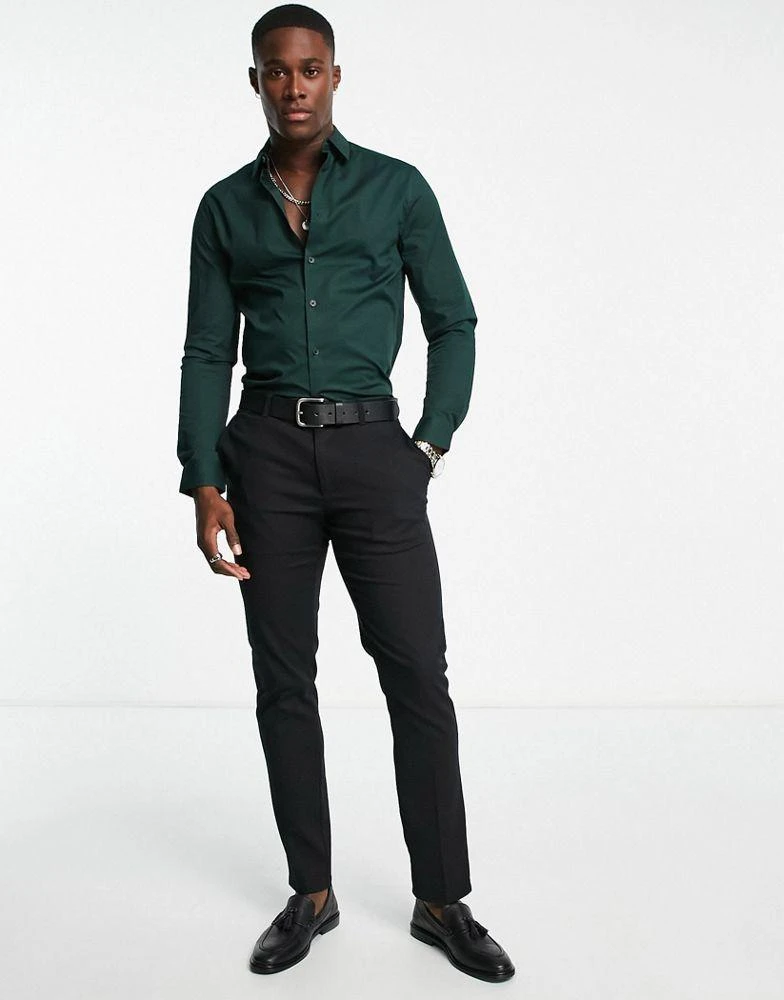 商品ASOS|ASOS DESIGN skinny fit shirt in deep pine green,价格¥259,第4张图片详细描述