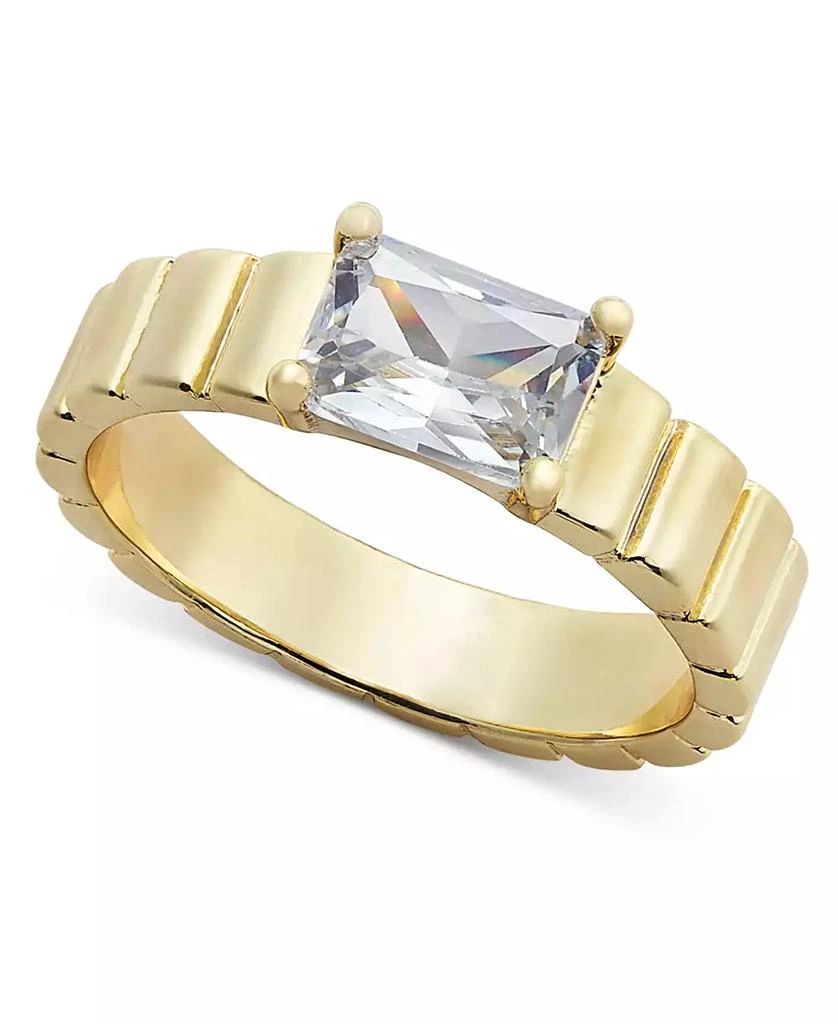 商品On 34th|Gold-Tone Baguette Crystal Textured Band Ring, Created for Macy's,价格¥119,第1张图片