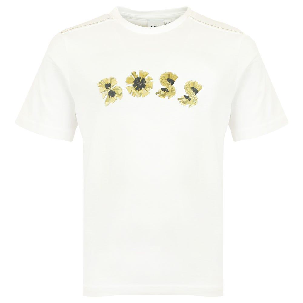 White Short Sleeve Gold Logo T Shirt商品第1张图片规格展示