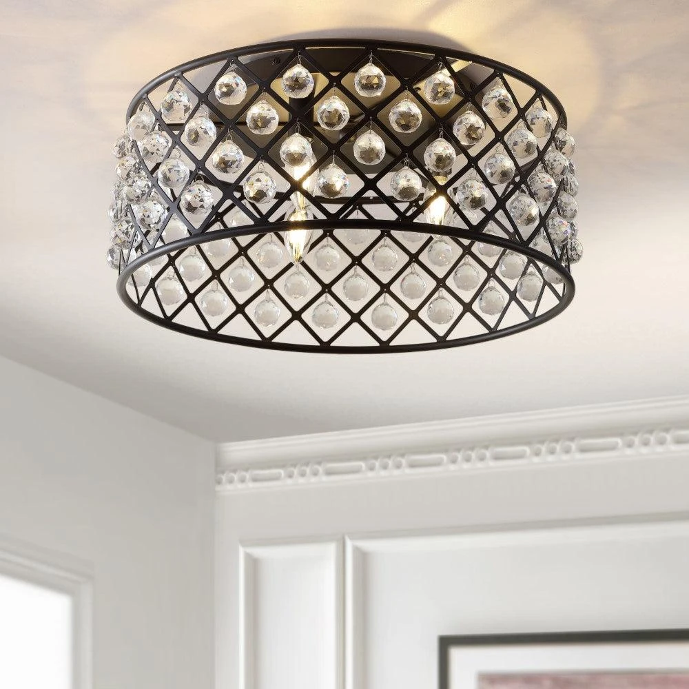 商品JONATHAN Y|Gabrielle 19" Metal/Crystal LED Flush Mount Ceiling Light,价格¥2283,第1张图片