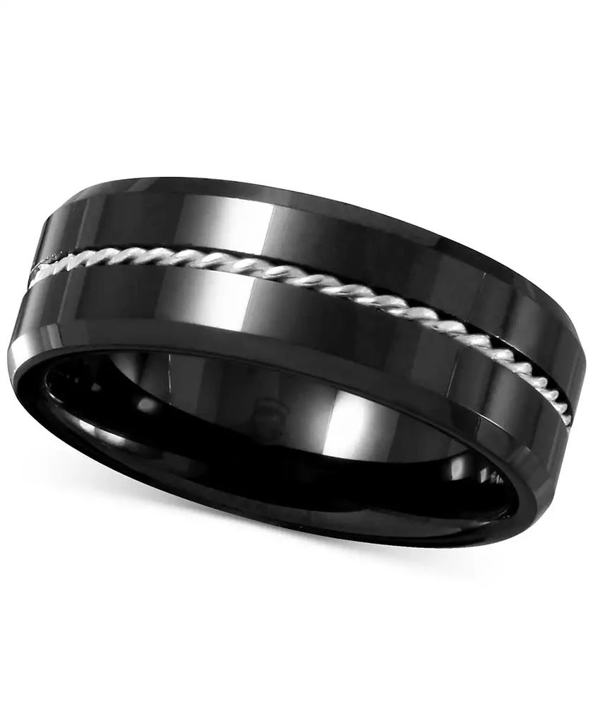 商品Macy's|Men's Black Ceramic & Sterling Silver Twist Rope Band,价格¥1124,第5张图片详细描述